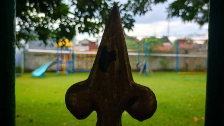 Decorative Black Iron Fence Ornament Shaped Like a Traditional Spearhead for Residential Security...