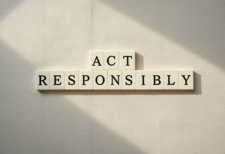 This image features a motivational phrase made with letter tiles, encouraging individuals to act responsibly in their daily lives. Light and shadow enhance the message.の素材