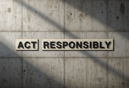 A captivating image showcasing the phrase "Act Responsibly" on a textured concrete wall, with shadows enhancing its visual appeal and inspiring thoughtful reflection on responsible actions.の素材