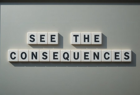 A thought-provoking image displaying the phrase "See the Consequences." This visual encourages reflection on the impact of decisions and actions in life.の素材