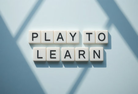 This image illustrates a playful learning concept with the phrase "play to learn" arranged in light and shadow. Ideal for educational themes, child development, and creative inspiration.の素材