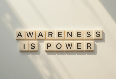 This image features the powerful message "Awareness Is Power" arranged in a clean and modern style, emphasizing mindfulness and inspiration.の素材