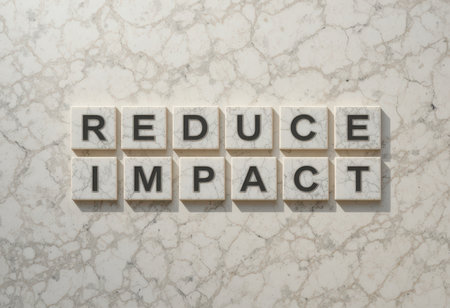 A motivating message composed of letter tiles that emphasizes the importance of reducing impact on the environment, promoting sustainable choices for a better future.の素材