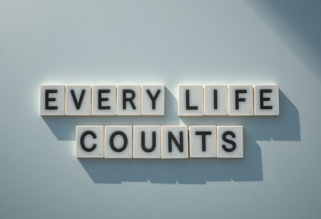 This image features the inspiring message "Every Life Counts" created with individual letters on tiles, symbolizing value and importance in life.の素材