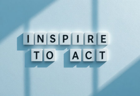 This image features a motivational quote, "Inspire to Act," displayed in a minimalist design. The soft colors and shadows create a modern and uplifting atmosphere suitable for creative projects.の素材