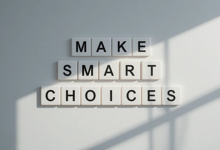 A visually appealing arrangement of tiles forming the phrase "Make Smart Choices," perfect for conveying motivation and creativity in any space.の素材