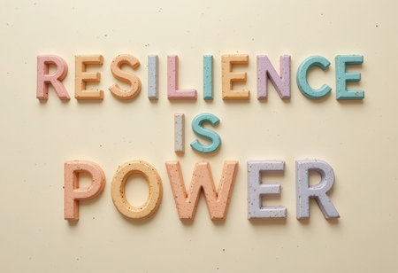 This vibrant image features colorful letter blocks spelling "Resilience Is Power," conveying a message of strength and positivity. Ideal for educational or motivational themes.の素材