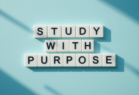 This image showcases the phrase "Study with Purpose" in bold letters against a blue background, embodying motivation for students and learners.の素材