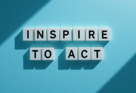 A vibrant and modern composition presenting the motivating phrase "Inspire to Act" on a colorful background, showcasing the power of positive thinking and encouragement.の素材
