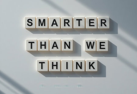 A modern composition of letter tiles spelling an inspirational message about intelligence, showcasing a play of light and shadow for aesthetic appeal.の素材
