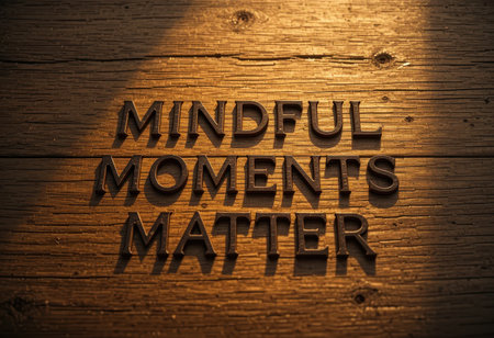 Inspirational wooden text "Mindful Moments Matter" captures the essence of mindfulness. A serene backdrop perfect for promoting wellness and reflection.の素材