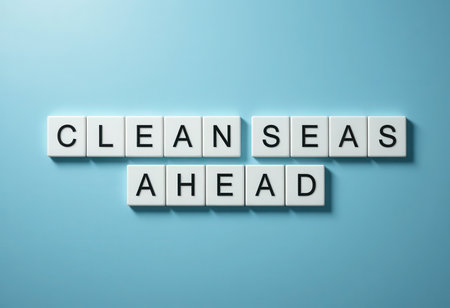 A creative visual featuring text blocks that convey an inspirational message about keeping our oceans clean and promoting environmental awareness and sustainability.の素材