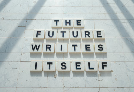 A captivating arrangement of letter tiles on a white surface conveying the message,の素材