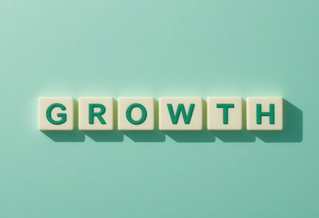 Colorful image featuring the word "GROWTH" highlighting concepts of personal and professional development, motivation, and positive change for individuals and teams.の素材