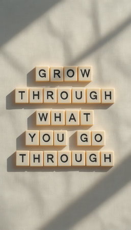 A creative arrangement of letter tiles spelling an inspirational message creates a motivational ambiance, perfect for decor and personal reflection.の素材