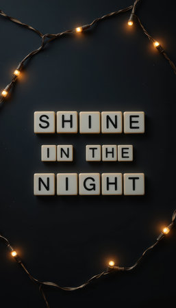 A captivating display of illuminated letters spelling "Shine in the Night," framed by soft glowing lights against a dark backdrop, perfect for inspiration.の素材