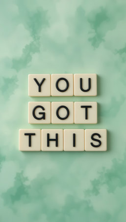 A stylish flat lay featuring the motivational phrase "You Got This" in black letters on a soothing pale background. Ideal for inspiration and positivity.の素材