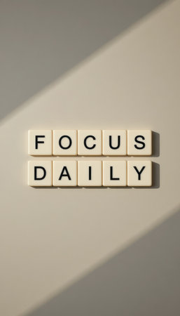 This image features a motivational message composed of letter tiles, encouraging a focus on daily goals and positivity. Ideal for inspiration or lifestyle themes.の素材