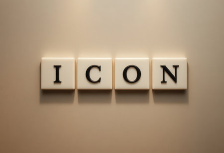 Elegant arrangement of icon letters showcased against a neutral wall. The minimalist design adds sophistication and style, perfect for modern decor.の素材