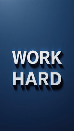 This image features the motivational text "WORK HARD" with shadows on a blue background, perfect for inspiring creativity and determination in various projects.の素材