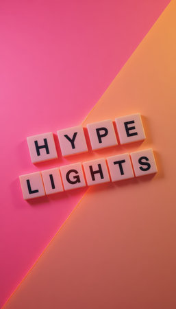 A vibrant and playful composition featuring bold letters spelling "HYPE LIGHTS" on a stylish pink and yellow background, perfect for creative projects and events.の素材
