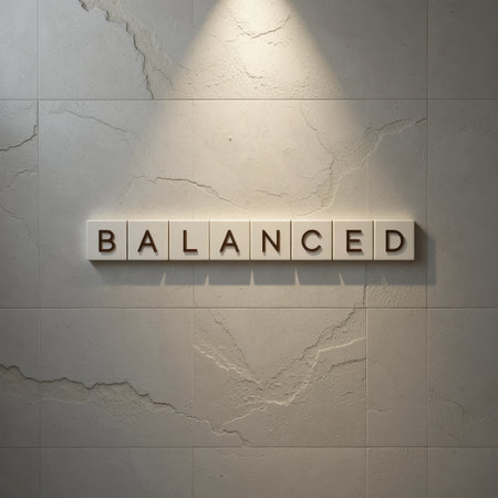 A sleek and modern wall art piece featuring the word "Balanced" in a minimalist style. Ideal for creating an inspirational atmosphere in homes or offices.の素材
