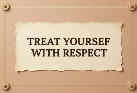 This image features a vintage-style torn paper displaying the phrase "Treat Yourself with Respect." It serves as a reminder for self-care and personal growth. Ideal for uplifting spaces.の素材