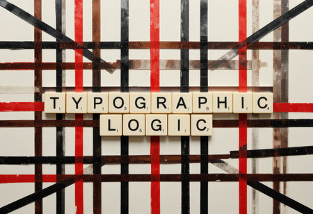This image showcases a creative typography composition with bold graphic elements, featuring the words "Typographic Logic" on a patterned background, perfect for design inspiration.の素材