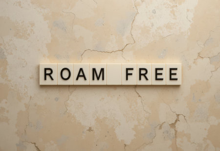A beautiful image featuring the words "Roam Free" displayed on a textured vintage background, evoking a sense of adventure and inspiration. Perfect for motivating themes.の素材
