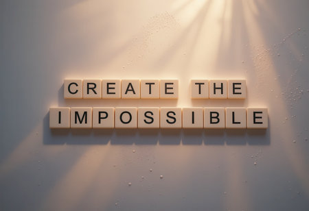 The image features a motivational phrase "Create the Impossible" arranged in bold letters on a bright background, conveying a sense of inspiration and creativity.の素材