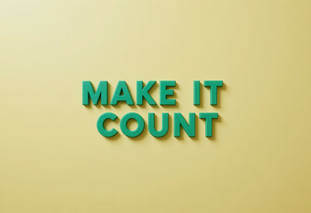 This vibrant design features the motivational phrase "Make It Count" in bold lettering against a yellow background, inspiring positivity and determination.の素材