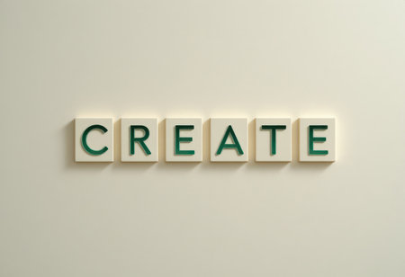 This image showcases the word "CREATE" made from blocks, emphasizing inspiration and innovation. Ideal for projects focused on creativity and motivation.の素材