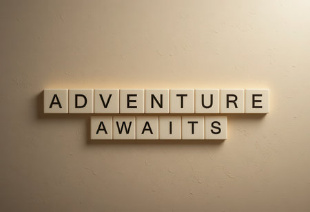 Capture the spirit of adventure with this minimalist wall art featuring the phrase "Adventure Awaits." A perfect addition to inspire creativity and positivity in any space.の素材