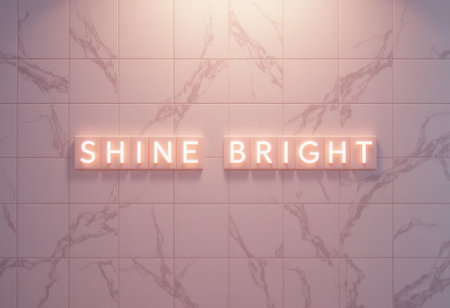 This image features a stylish illuminated wall art piece displaying the phrase "Shine Bright" in soft neon lighting, perfect for creating a positive ambiance.の素材