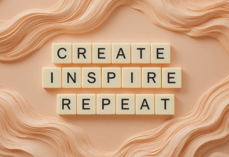 Capture the essence of creativity with this motivational phrase. "Create Inspire Repeat" stands out beautifully against a textured background, perfect for inspiring designs.の素材