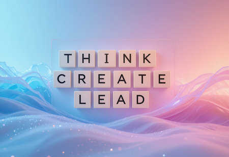 A visually striking image promoting creativity and leadership, featuring letters on abstract waves, capturing inspiration for modern thinkers and innovators.の素材