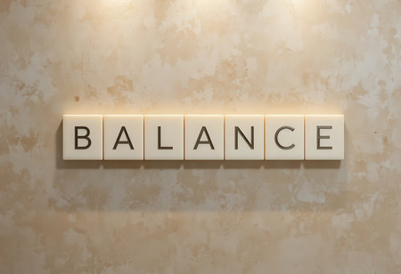 This captivating image showcases the word "BALANCE" beautifully displayed as modern wall decor. Its clean design and warm lighting create an inspiring atmosphere for any space.の素材
