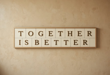 A stylish wall art piece showcasing the message "Together is Better" in elegant lettering. Ideal for creating an inviting atmosphere in any space.の素材