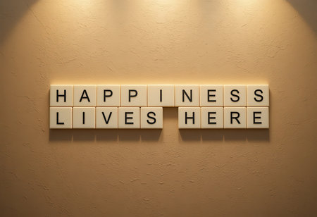 This elegant wall art piece features a heartwarming message about happiness, enhancing any living space with uplifting energy and positive vibes.の素材