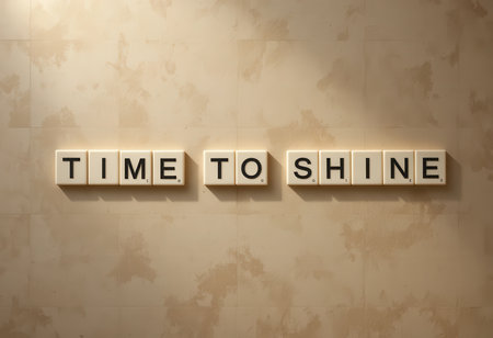 A stylish representation of the message 'Time to Shine' on a textured wall, symbolizing motivation and personal growth. Perfect for inspiration in any space.の素材