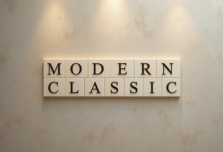 A striking display of the words "Modern Classic" against a neutral wall, perfect for conveying elegance and contemporary design in any space.の素材