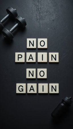 A powerful fitness message displayed with letters and dumbbells, symbolizing the importance of effort in achieving health goals. Perfect for motivation.の素材