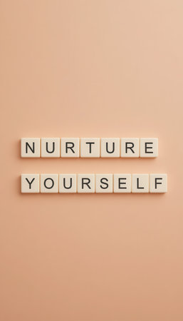 This image features the words "Nurture Yourself" arranged in a clean, minimal style against a soft pink background, perfect for themes of motivation and self-care.の素材