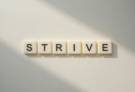 Captivating minimalist artwork featuring the word "strive" in letters, casting soft shadows. Perfect for inspiring growth, motivation, and positive mindset.の素材