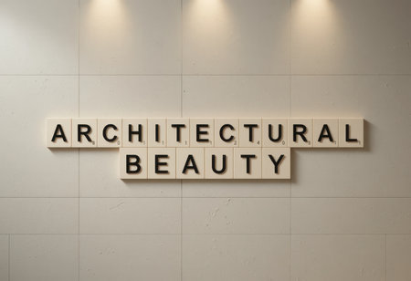 Aesthetic display of the phrase 'Architectural Beauty' crafted from letters, creating a stylish ambiance. Perfect for design and decor themes.の素材