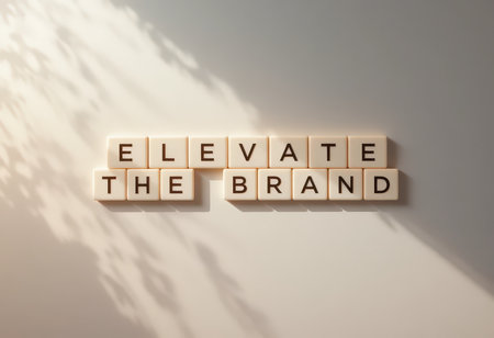 This image showcases a creative typography design featuring the phrase "Elevate the Brand," perfect for marketing and branding inspirations. Subtle shadows enhance its modern aesthetic.の素材