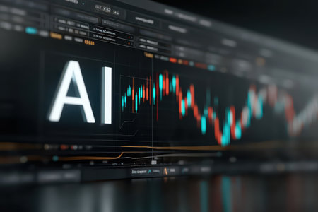 A close-up view of a financial chart displaying AI technology, reflecting market trends and data analysis for investors and analysts in the digital finance space.の素材