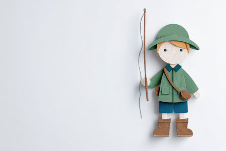 This charming paper craft illustration features a boy fisherman holding a fishing rod. The playful design captures the essence of childhood adventures in a colorful and creative manner.の素材