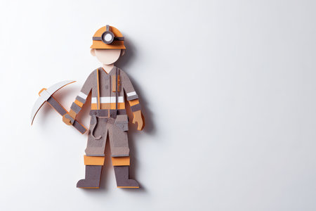 This creative paper art features a miner character holding a pickaxe, wearing a hard hat and safety gear, perfect for educational or decorative purposes.の素材