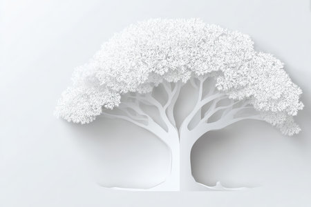 A stunning white paper tree silhouette displayed against a textured background. This minimalist design evokes feelings of tranquility and creativity, perfect for art or nature-themed projects.の素材